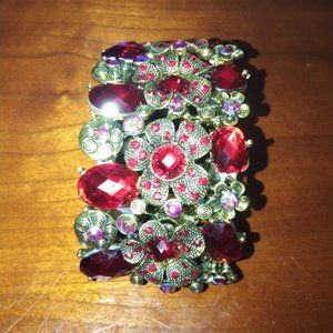 Red Flower & Jewel Bracelet Opens wide Fits ALL